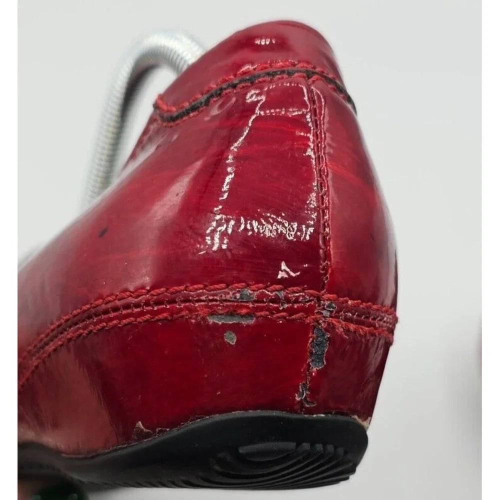 Ecco Womens Hanna Shoes Size‎ 37 Red Patent Leather Button Wedge Heel Ballet
